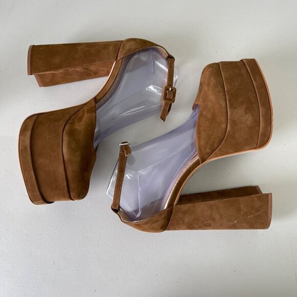 Schutz Luan New Bear Brown Nubuck Leather Platform Pump Shoes Womens size 10 B - Picture 6 of 9